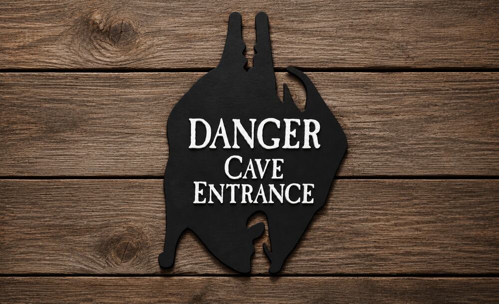 Danger Cave Entrance BAT Sign National Park Forest Caving Spelunking Camp Hike